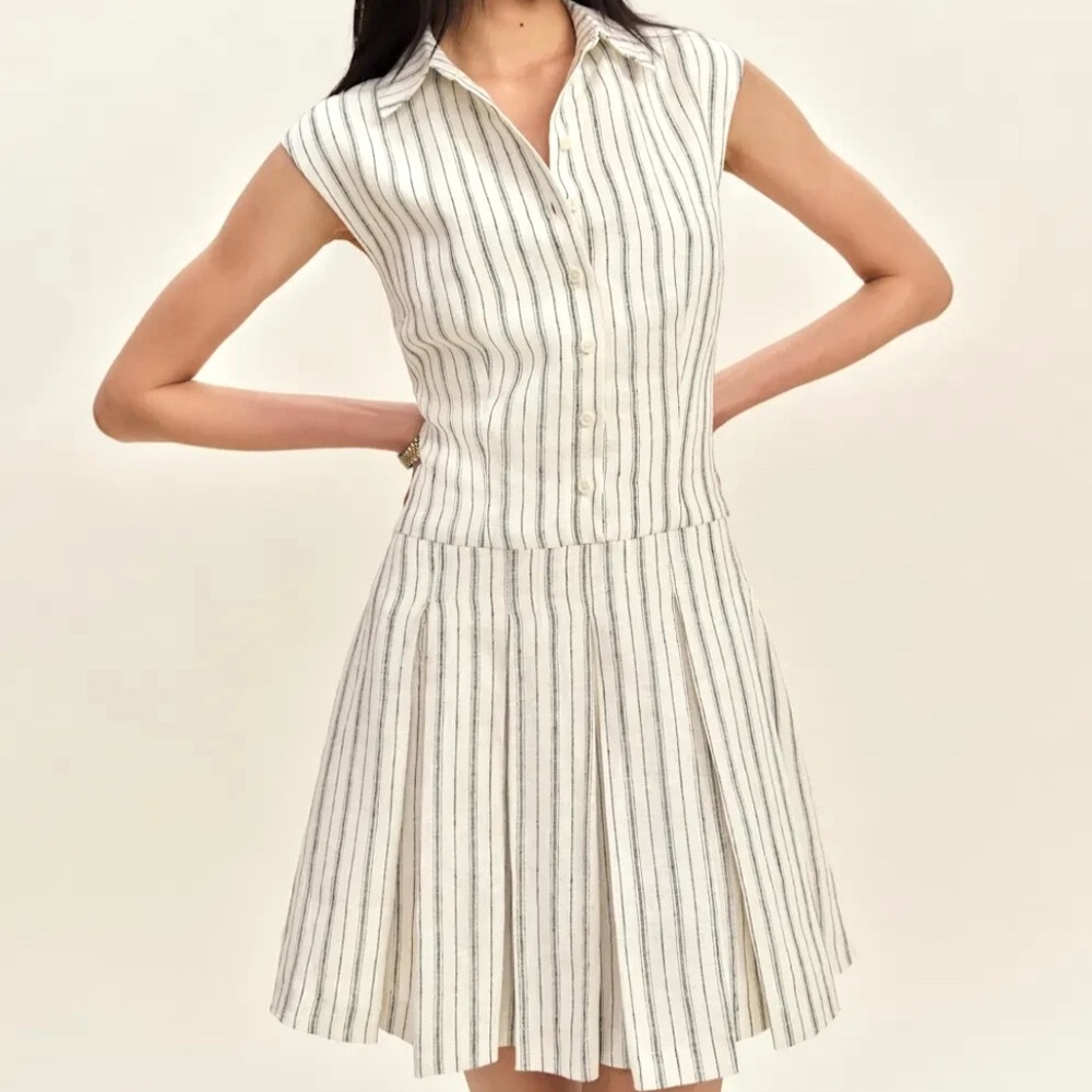 Reformation Arella Linen Striped Cream and Black Mini Dress